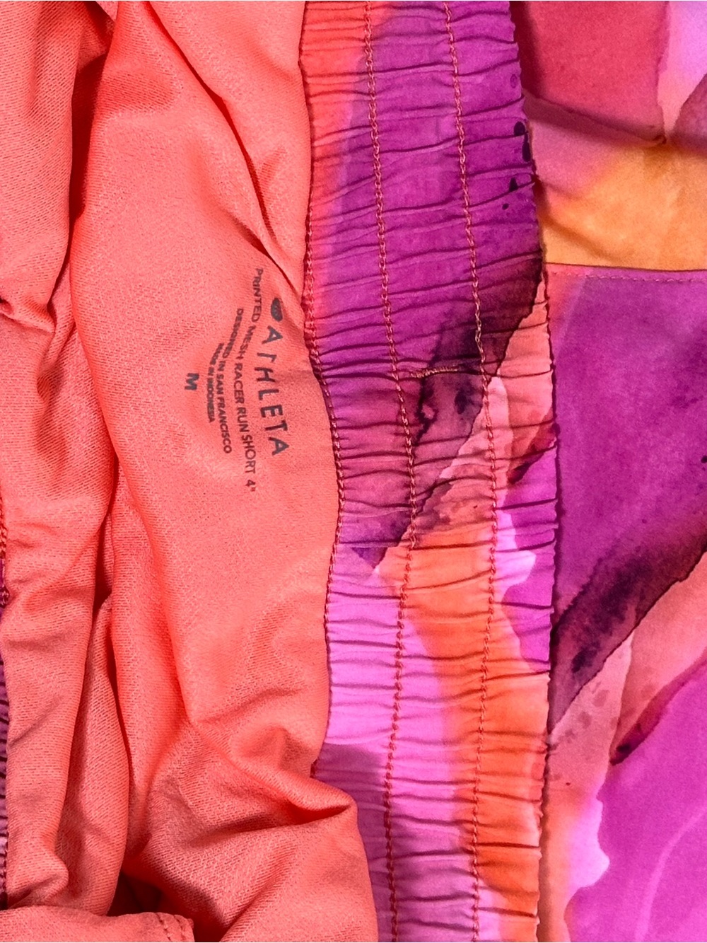 Athleta Printed Mesh Racer Run shorts pink watercolor M Make A Splash Warm - Picture 8 of 12